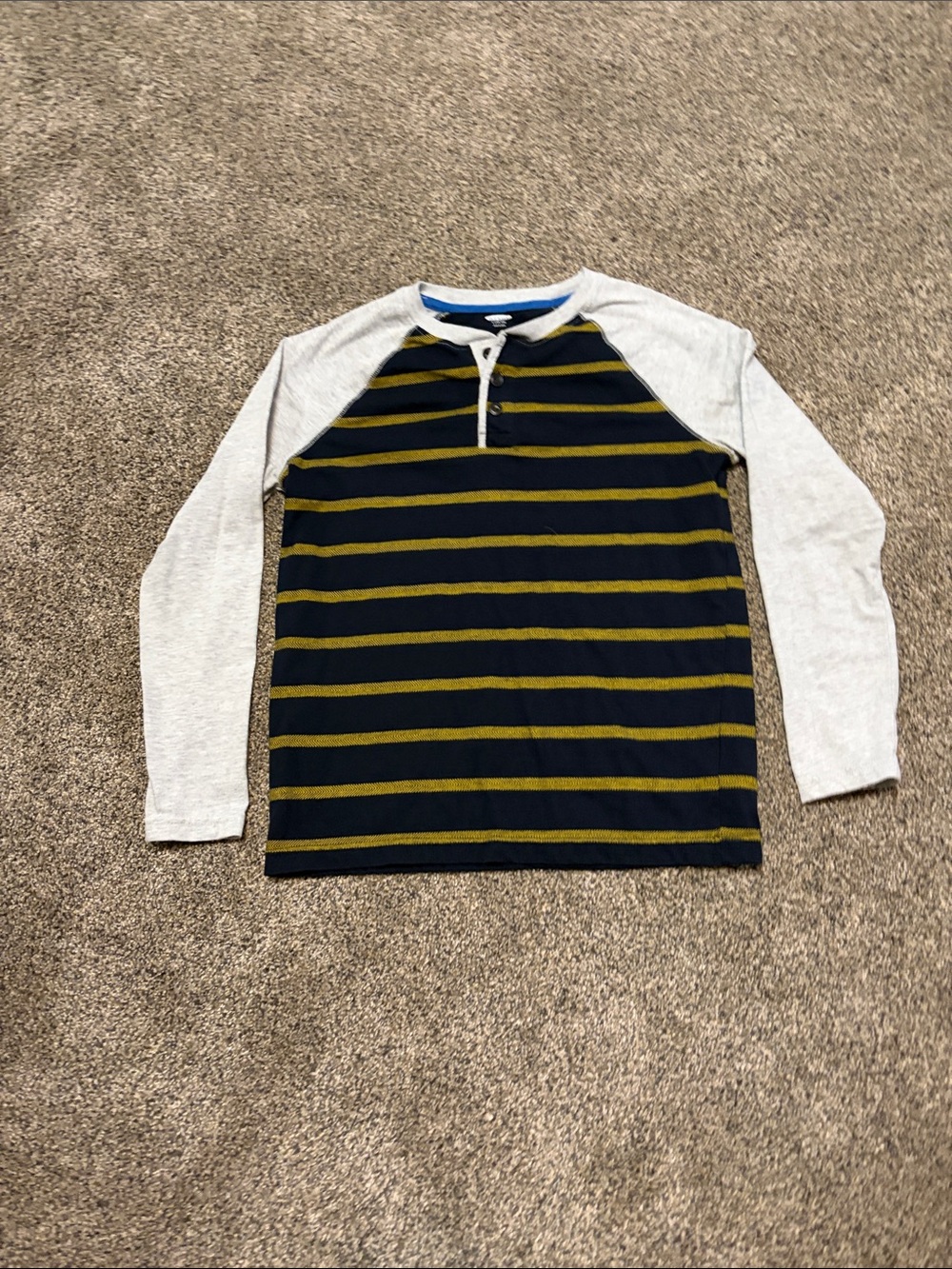 Old Navy Boys Navy & Yellow Striped Henley Long-Sleeve Shirt Size L 10/12